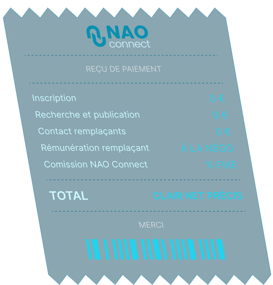 Reçu de paiement NAO Connect détaillant la commission par mission
